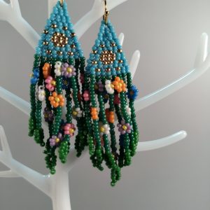 Brick stitch flower dangle earrings