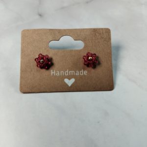 red beaded flower post earrings
