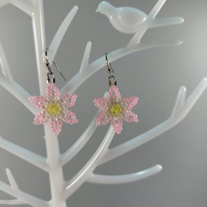 pink beaded flower earrings