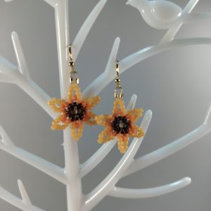 yellow and orange beaded flower earrings