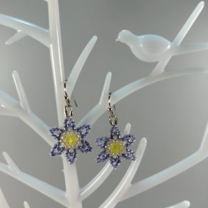 purple beaded flower earrings