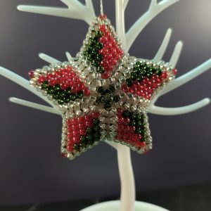 Green yellow white and red star ornament
