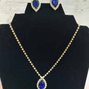 Sapphire blue art deco necklace and earrings set