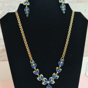 Blue art deco necklace and earrings set