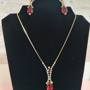 Red art deco necklace and earrings