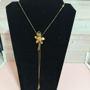 Gold mesh rose slide necklace