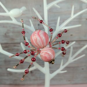 Red stripe polymer clay Christmas spider